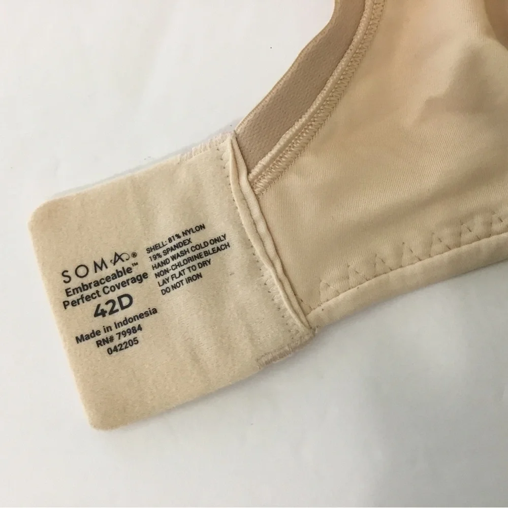 Soma Embraceable Perfect Coverage T-shirt Bra 42D Underwire Cream